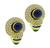 Round Cut Diamond Cabochon Emerald and Sapphire 18k Yellow Gold Earrings