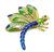 Round Cut Diamond Enamel 18k Yellow Gold Dragonfly Pin by Judith Lieber