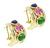 Cabochon Peridot Tourmaline and Amethyst 14k Yellow Gold Earrings