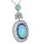 Cabochon Opal French Cut Sapphire Round Cut Diamond 18k White Gold Pendant Necklace