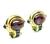 Cabochon Pink Tourmaline Baguette and Cabochon Cut Iolite 18k Yellow Gold Earrings