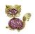 Round Cut Ruby and Diamond 18k Yellow Gold Cat Pin
