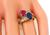 Oval Cut Ruby and Sapphire Baguette and Carre Cut Diamond 18k Yellow Gold Ring
