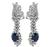 Cushion Cut Sapphire Baguette and Round Cut Diamond 14k White Gold Dangling Earrings