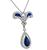 Pear and Modified Cut Sapphire Round Cut Diamond 18k White Gold Pendant Necklace