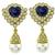 Heart Shape Sapphire Round Cut Diamond Pearl 18k Yellow Gold Earrings and Necklace Set