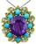 Vintage 35.00ct Amethyst 2.75ct Diamond Turquoise Pin/Pendant