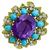 1960s Oval Cut Amethyst Round Cut Diamond Cabochon Turquoise 18k Yellow Gold Pin/Pendant