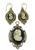 Victorian Pearl Onyx Cameo Pendant/Pin and Earrings Set